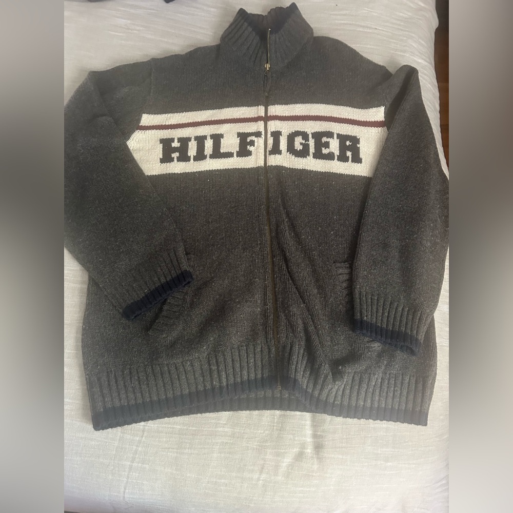 Mens vintage Tommy Hilfiger zip up cardigan sweater good condition sz xl